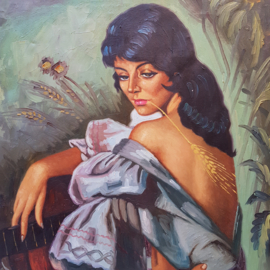 Origineel schilderij meisje/zigeunerin (gesigneerd)