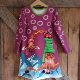 Jurk giraffe/flamingo winter maat 116