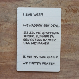 Tekstbordje: Lieve wijn.....