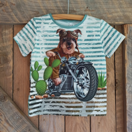 T-shirt hond op motor streep maat 92