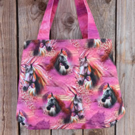 Canvas tas kids paard roze