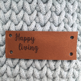 Leren label horizontaal Happy living cognac