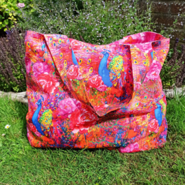 Canvas tas roze met pauw