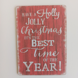Nostalgisch tekstbordje Holly jolly christmas nr K18