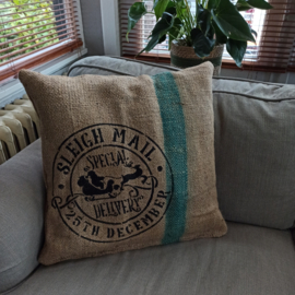 Jute kussen sleigh mail groene streep