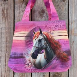 Canvas tas kids paard roze