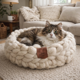 Gehaakte lontwollen mand ivoor