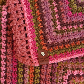 Gehaakte sjaal meerkleurig roze/groen