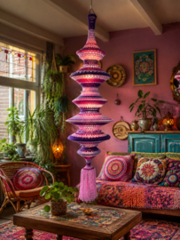 Bohemian fishnet roze/paars