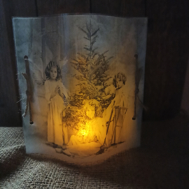 Windlicht cover engeltjes bij kerstboom