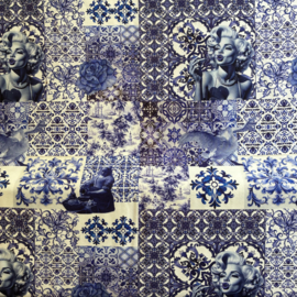 Jersey stof Delftsblauwe tegeltjes