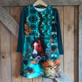 Jurk paard blauw/groen maat 116