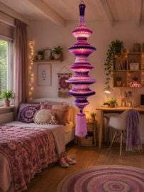 Bohemian fishnet roze/paars