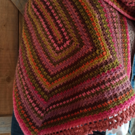 Gehaakte sjaal meerkleurig roze/groen