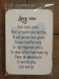 Tekst bordje nr 139 Lieve oma