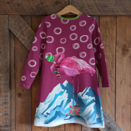 Jurk giraffe/flamingo winter maat 116