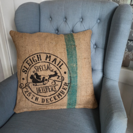 Jute kussen sleigh mail groene streep