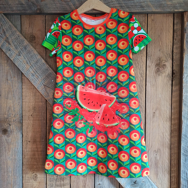 Tricot jurk meloen/kiwi maat 116