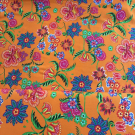 Stenzo stof oranje met bloemen