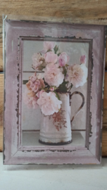 Nostalgisch bordje 195: Roze lijstje met. bloemen