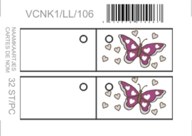 Naamkaartjes Effen wit +lilla vlinder