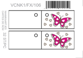 Naamkaartjes Effen wit+fuxia vlinder