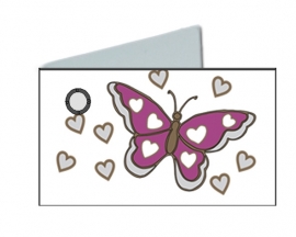 Naamkaartjes Effen wit +lilla vlinder