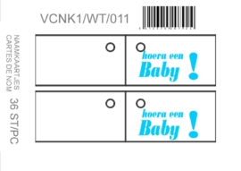 Naamkaartjes Wit+hoera een baby blauw 8 pakjes van 32st