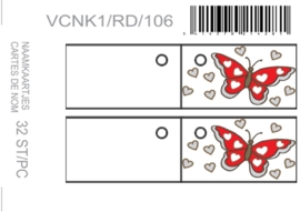 Naamkaartjes Effen rood+rode vlinder