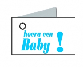 Naamkaartjes Wit+hoera een baby blauw 8 pakjes van 32st