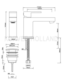 Wiesbaden Rombo wastafelmengkraan met clickwaste (14,1 cm) chroom of geborsteld staal