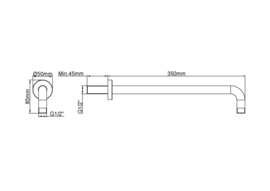 Luxe douche-arm rond muurbev. 35cm geborsteld koper