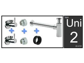 Uni-2 luxe fontein/wastafel aansluitset + sifon chroom