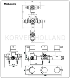 Wiesbaden Rombo 3-wegs inbouw-douchethermostaat, chroom