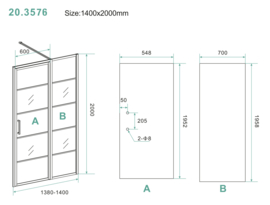 Horizon nisdeur R/L met vast deel 140cm 8mm NANO