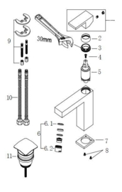 Wiesbaden Rombo wastafelmengkraan met clickwaste (14,1 cm) chroom of geborsteld staal