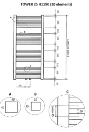 Tower sierradiator mat-zwart 119x60 cm m/o aansl.