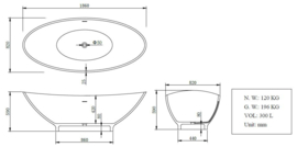 Wiesbaden Solid Surface vrijstaand Jasmijn 186x82x59 cm mat wit