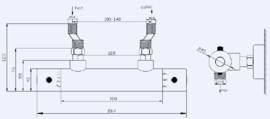 Wiesbaden Rio thermostatische douchemengkraan, HoH 12 of 15 cm, messing chroom of geborsteld staal