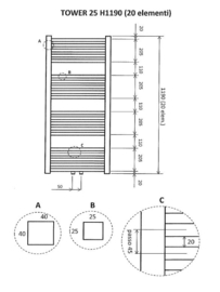 Wiesbaden Tower sierradiator 119x60 cm 732 watt antraciet