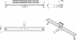 Eco RVS douchegoot met flens 110cm