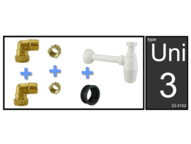 Uni-3 fontein/wastafel aansluitset + sifon PVC