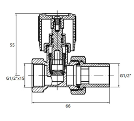 Radiator-ventiel+adaptor 15mm 1/2 recht vernikkeld mat-zwart