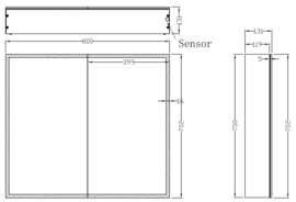 Wiesbaden Quatro spiegelkast met LED verlichting 80x70x13 cm