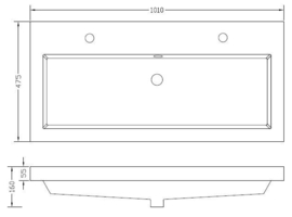 Wiesbaden Vision kunstmarmer wastafel 100x46 cm 2 kraangaten