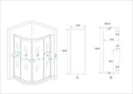 Wiesbaden Eco douchecabine 1/4 rond met 2 schuifdeuren (80x80 of 90x90 cm) 5 mm glas