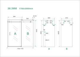 Schuifbare nisdeur 2-d. 170x200 cm chr.8mm NANO