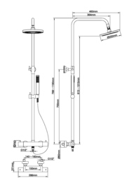 Caral douche-opbouwset + thermostaatkraan geborsteld koper