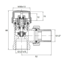 Thermostatische radiatorventiel 1/2''x15mm haaks mat-zwart