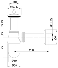 Wiesbaden plugbekersifon, 5/4"x32 mm chroom